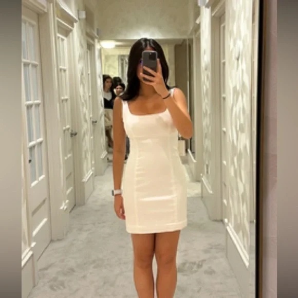 Aritzia Cream Square Neck Fitted Mini Dress - Picture 1 of 13